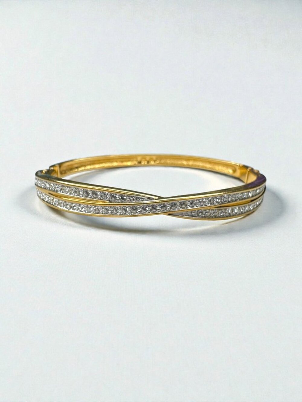 Swarovski Gold Tone Crystal Hinged Bangle Bracelet 2000s